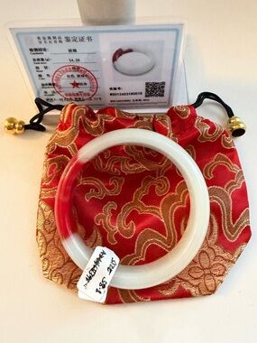 Authentic Icy White and Red Jade Bangle Bracelet